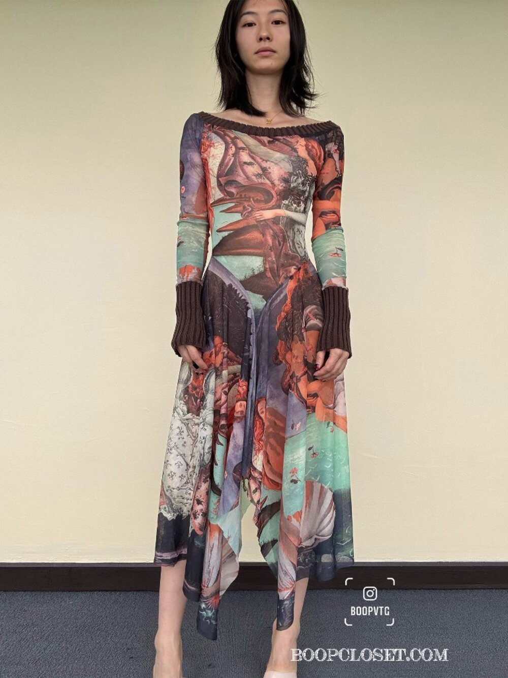 Jean Paul Gaultier birth of Venus mesh long sleeve dress